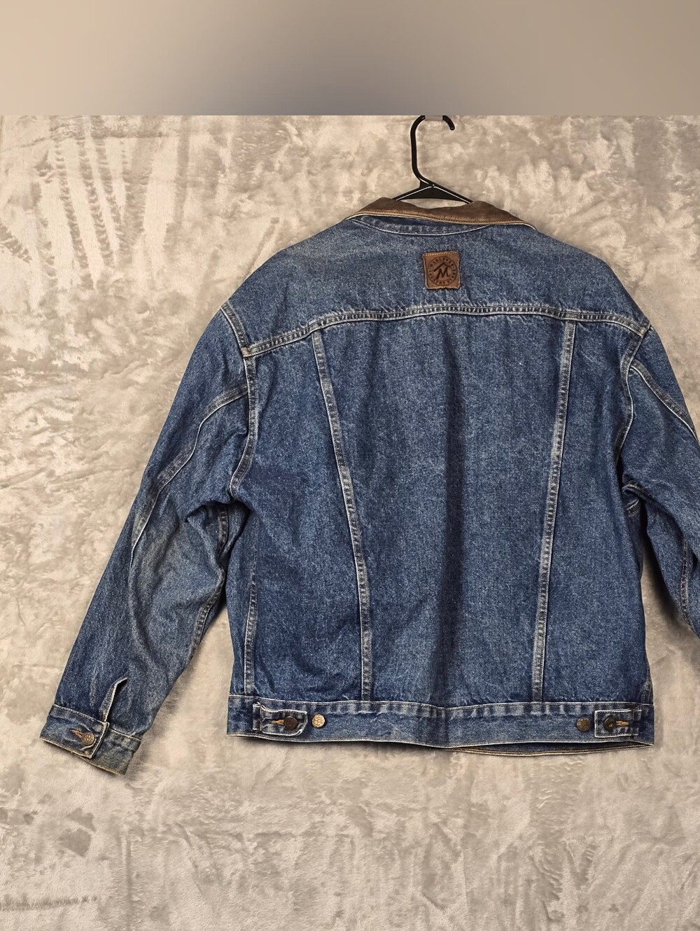 Vtg 90s Marlboro Country Store Denim Jacket Leather Collar Plaid Lined Size L - Picture 3 of 3